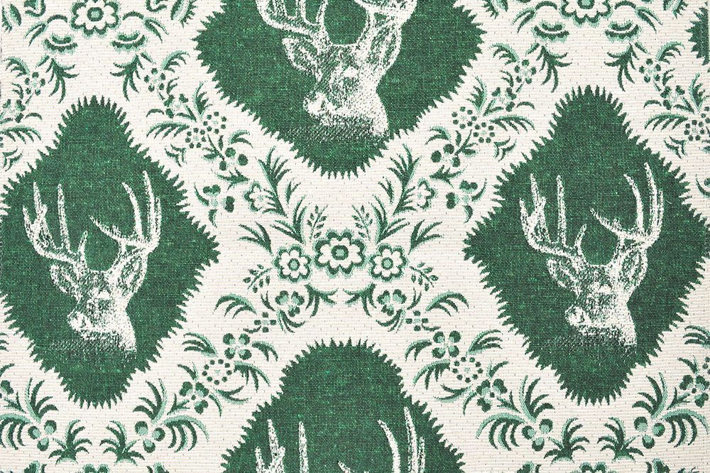 Jacquard Stoff - Hirschkopf - Beige/Grün 