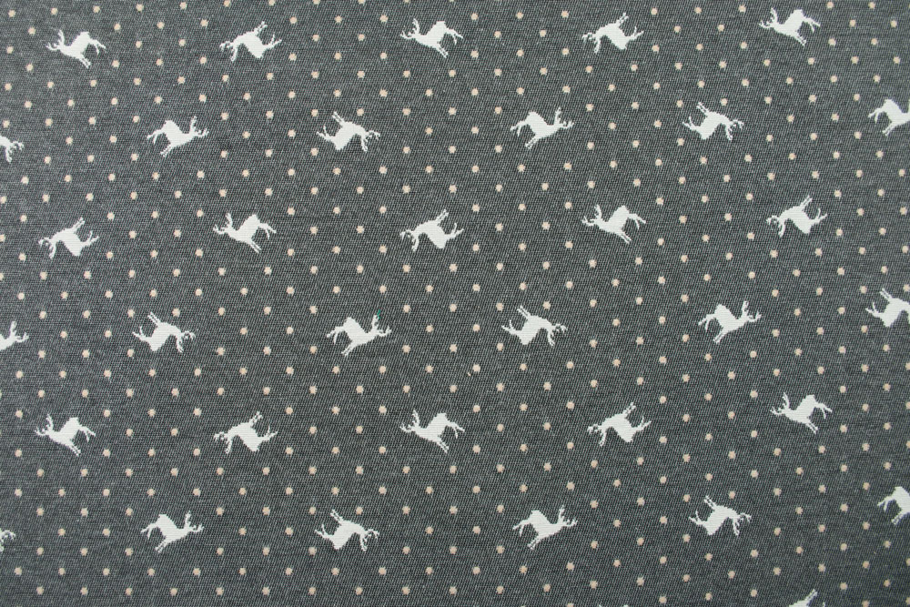 Weißwedel-Hirsch - Dekostoff Jacquard - Grau 