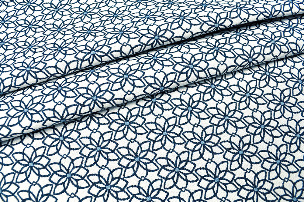 Jacquard-Dekostoff - Saint Lucia - Weiß/Blau - 280 cm 