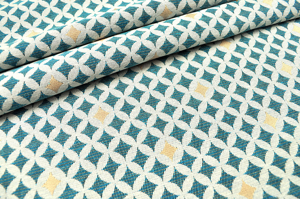 Jacquard-Dekostoff - Astral - Türkis/Gold 
