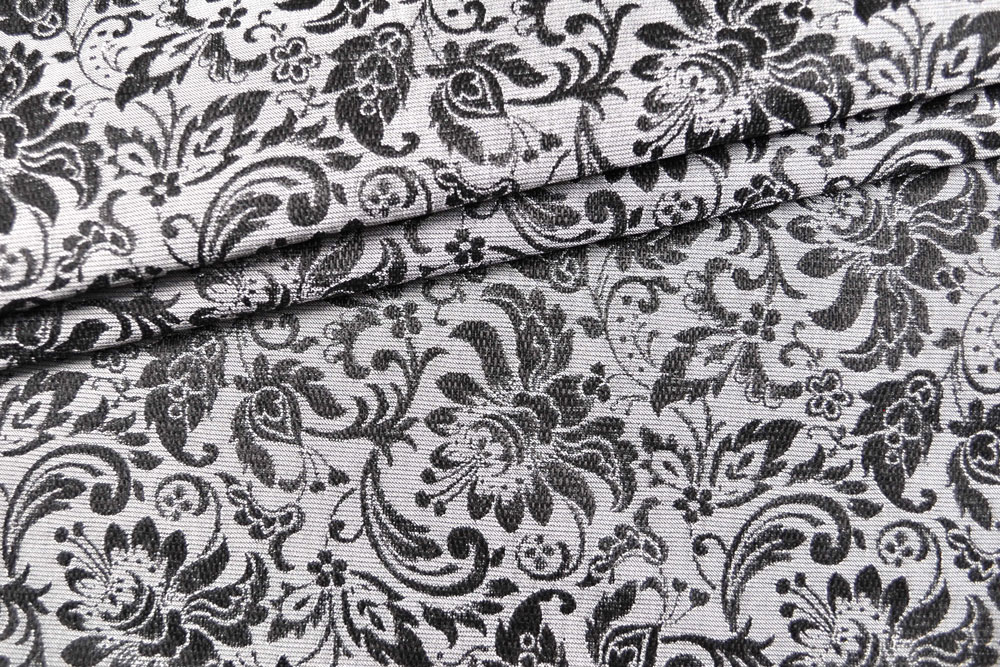 Floralia - Blüten-Jacquard zweiseitig - Silber/Schwarz 
