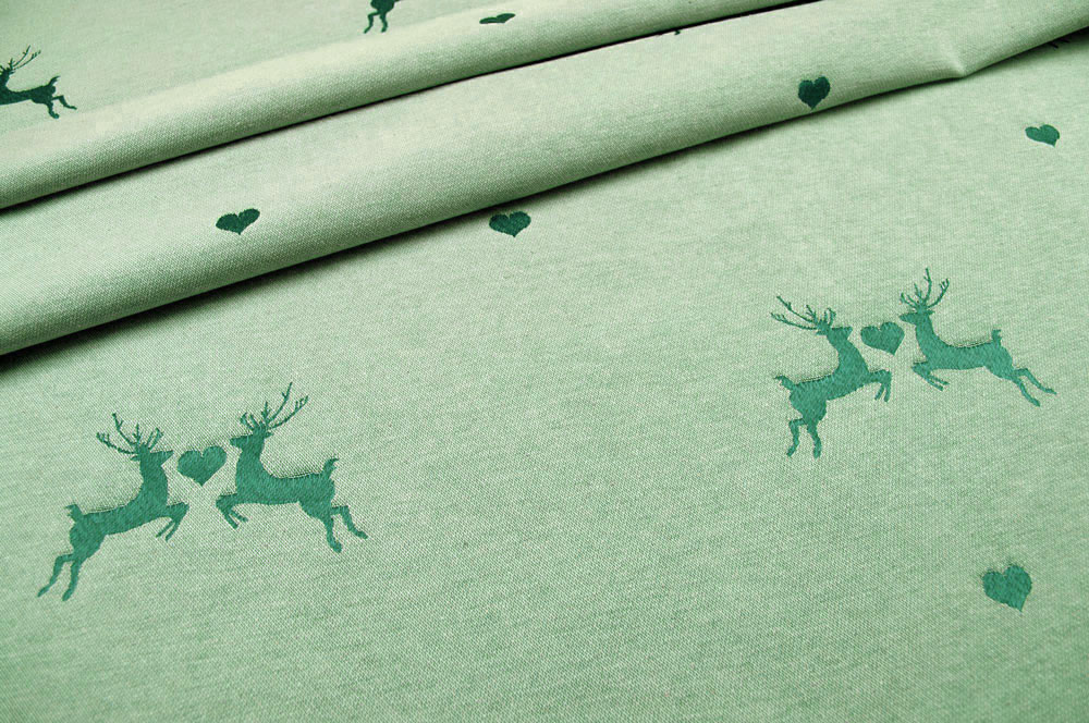 Verliebter Hirsch - Dekostoff Jacquard - Creme/Tannengrün 