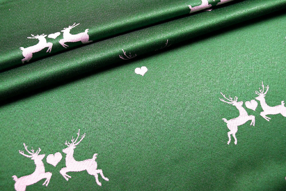 Verliebter Hirsch - Dekostoff Jacquard - Tannengrün/Creme 