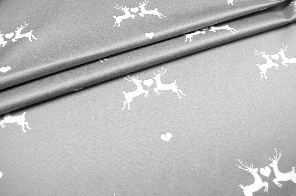 Verliebter Hirsch - Dekostoff Jacquard - Silber/Creme 