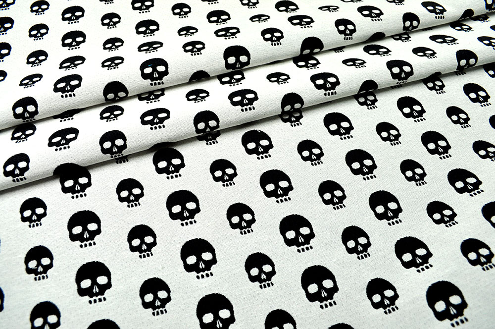Dekostoff Jacquard - Calavera - Weiß/Schwarz 