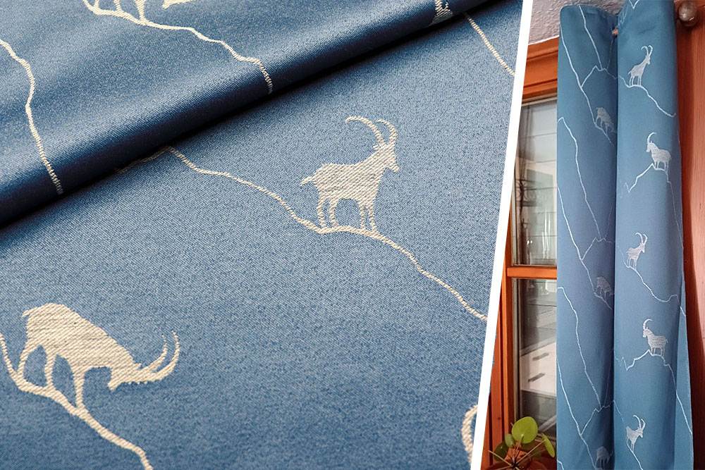 Dekostoff Jacquard - zweiseitig - Alpen-Steinbock - Blau 