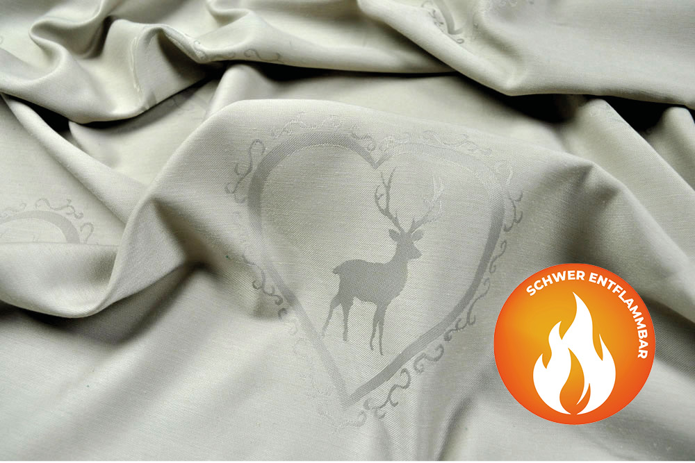 Dekostoff Herziger Hirsch - Trevira CS - Hellgrau/Creme 