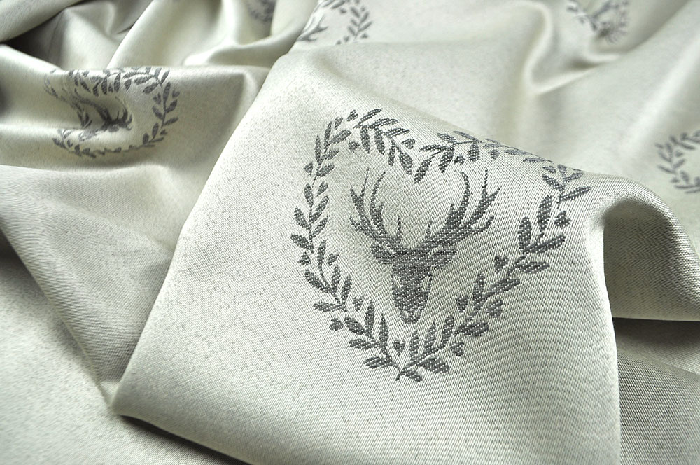 Dekostoff Jacquard - zweiseitig - Hirsch im Herz - Creme/Grau 