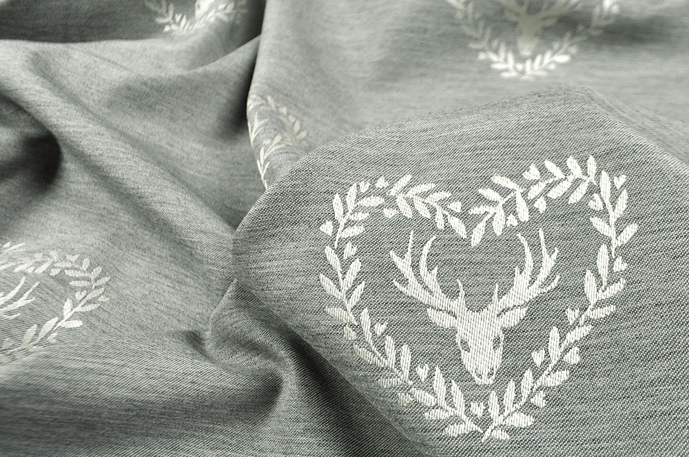 Dekostoff Jacquard - zweiseitig - Hirsch im Herz - Grau/Creme 