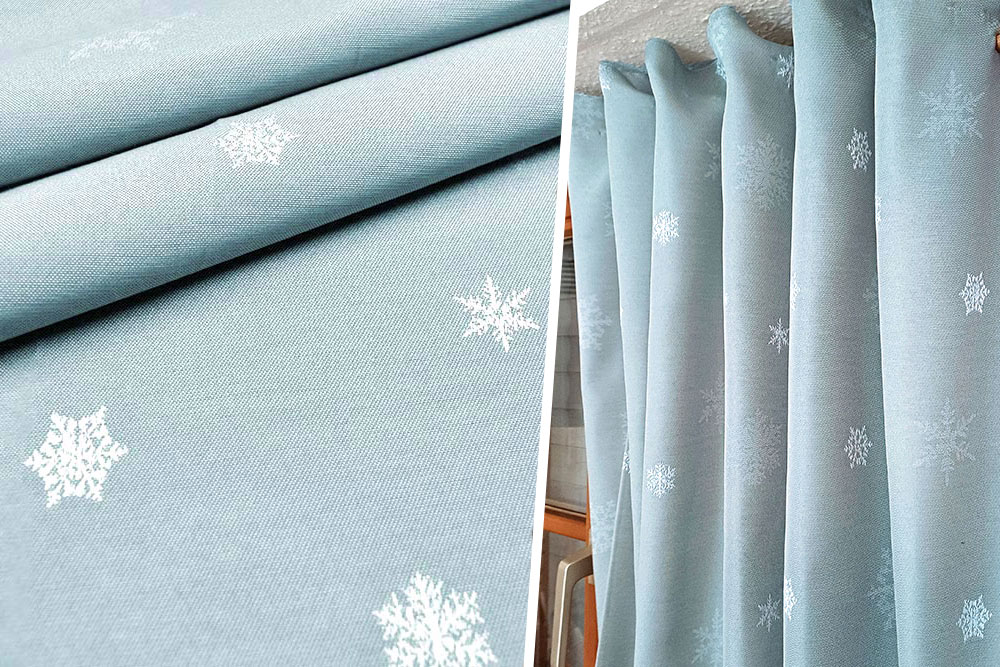 Dekostoff Jacquard - zweiseitig - Schneekristall - Hellblau/Eisblau 