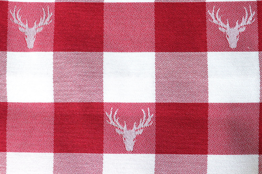 Dekostoff Jacquard beidseitig - Hirsch-Karo - Rot 