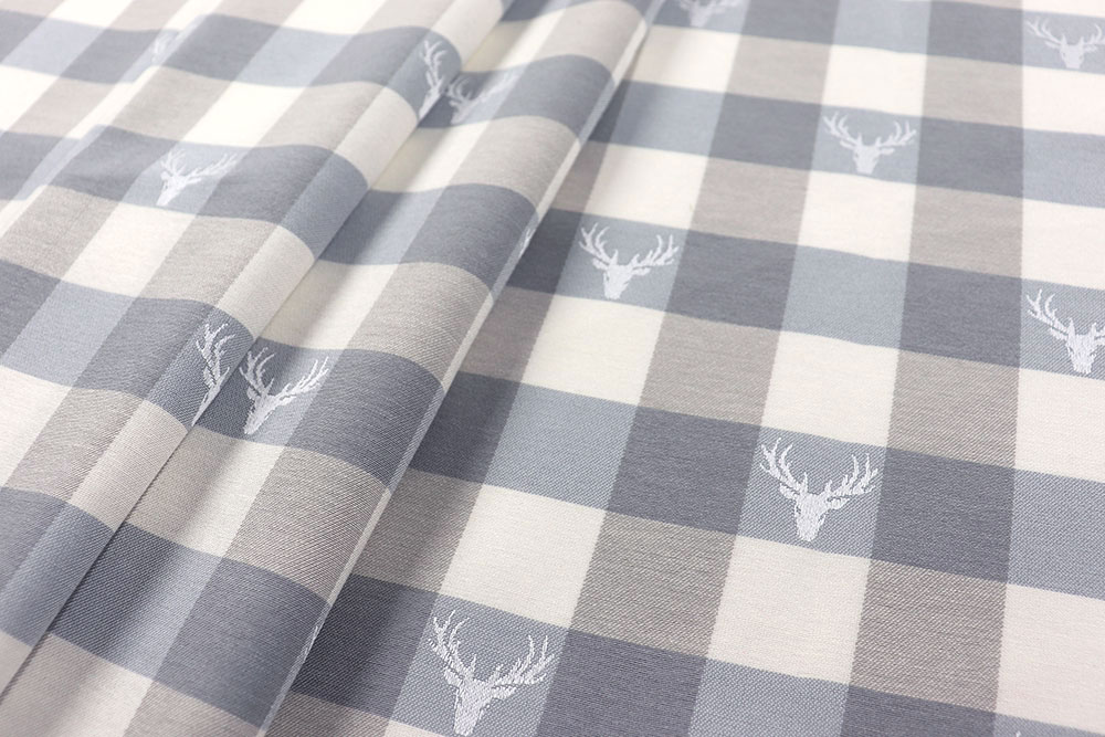 Dekostoff Jacquard beidseitig - Hirsch-Karo - Hellgrau 
