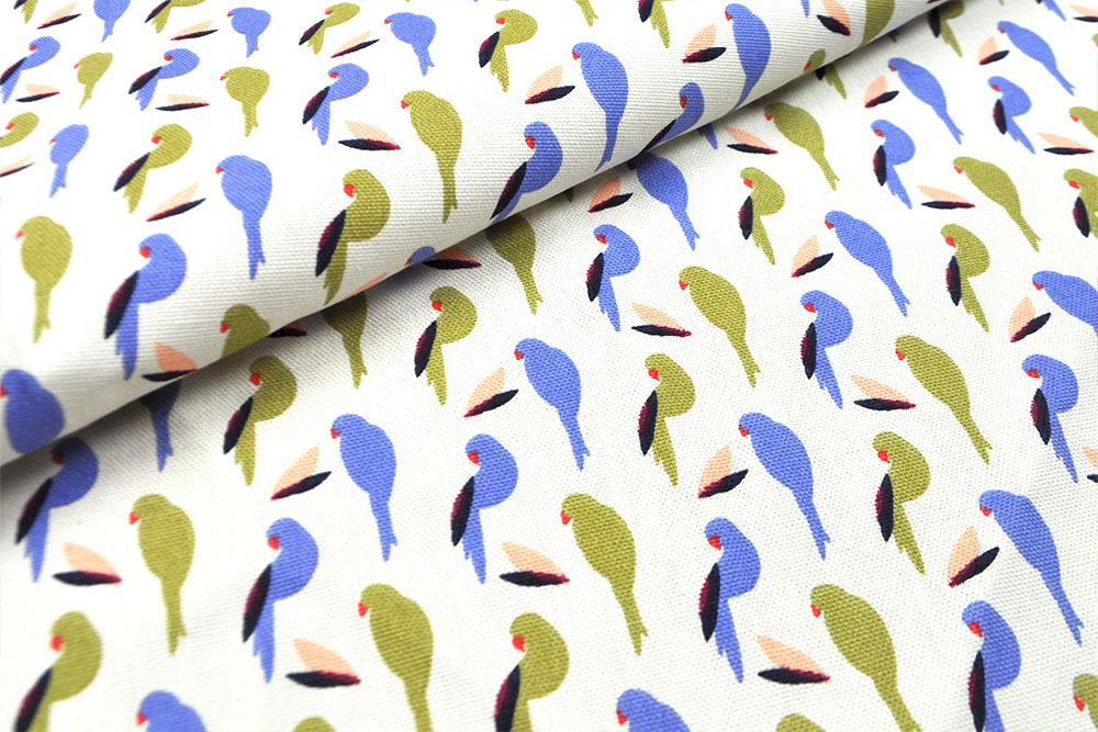 Dekostoff - Papageien-Schwarm 