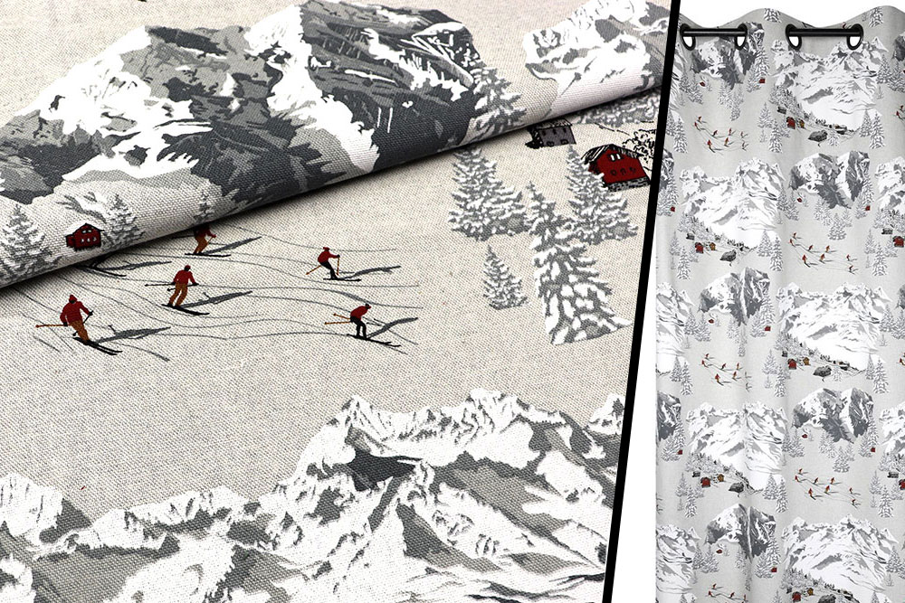 Dekostoff Leinenoptik - Skifahrer 