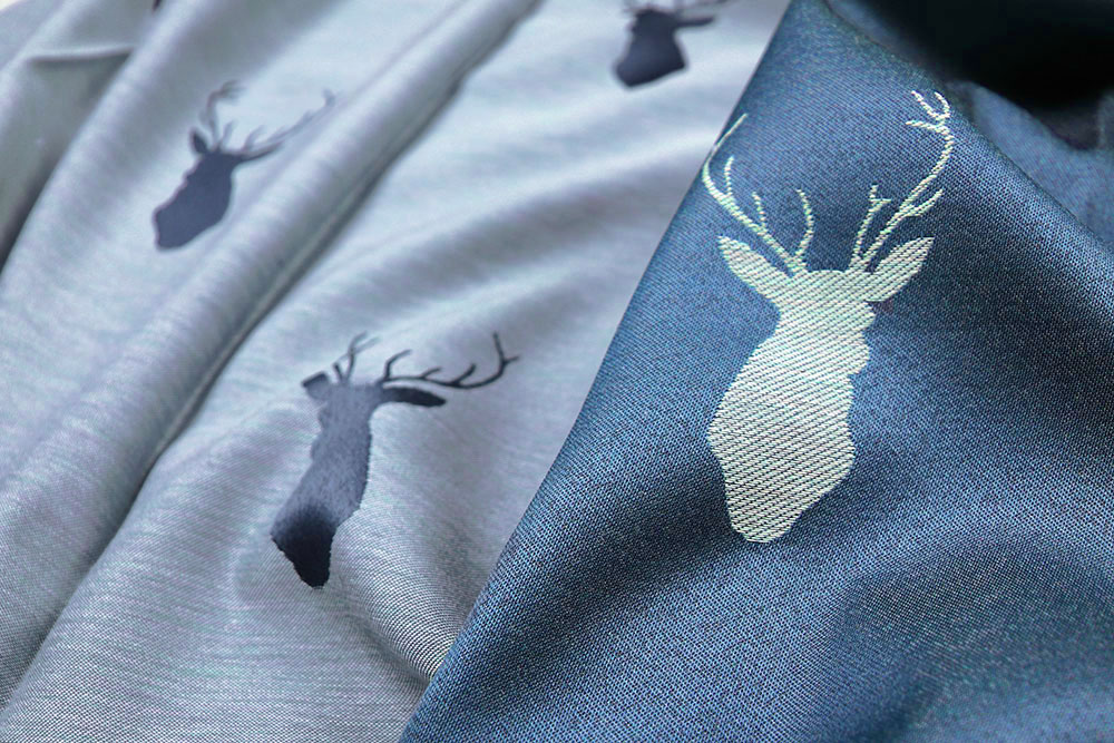 Dekostoff Jacquard beidseitig - Hirschgeweih - Blau 