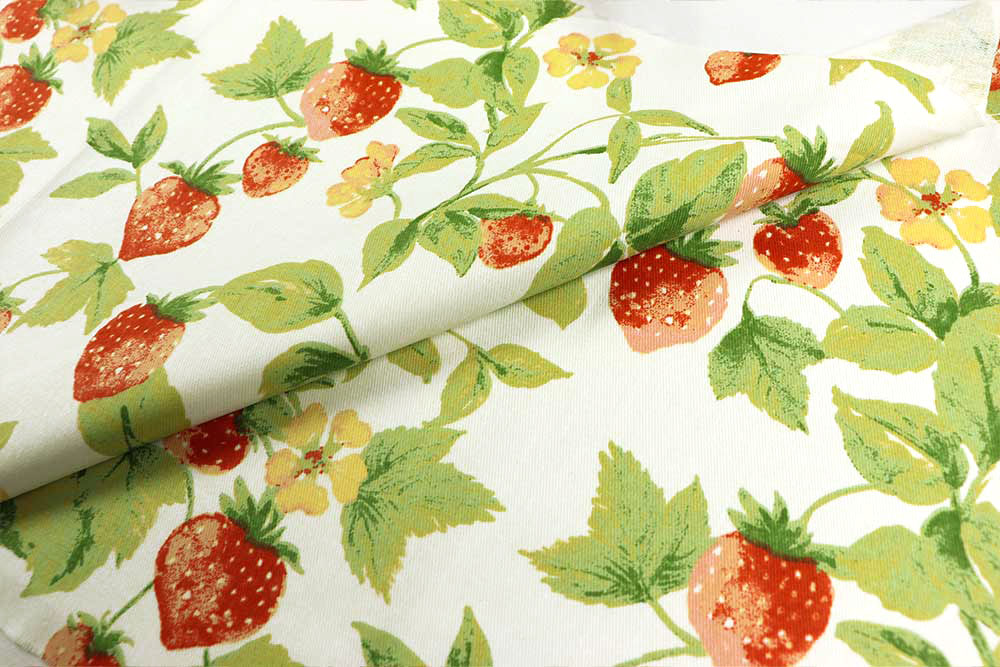 Baumwollstoff Köperbindung - Erdbeer-Ranken 