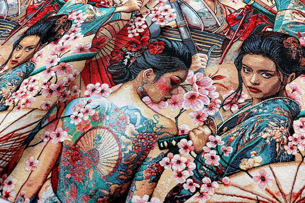 Gobelinstoff – Geishas & Kirschblüten 