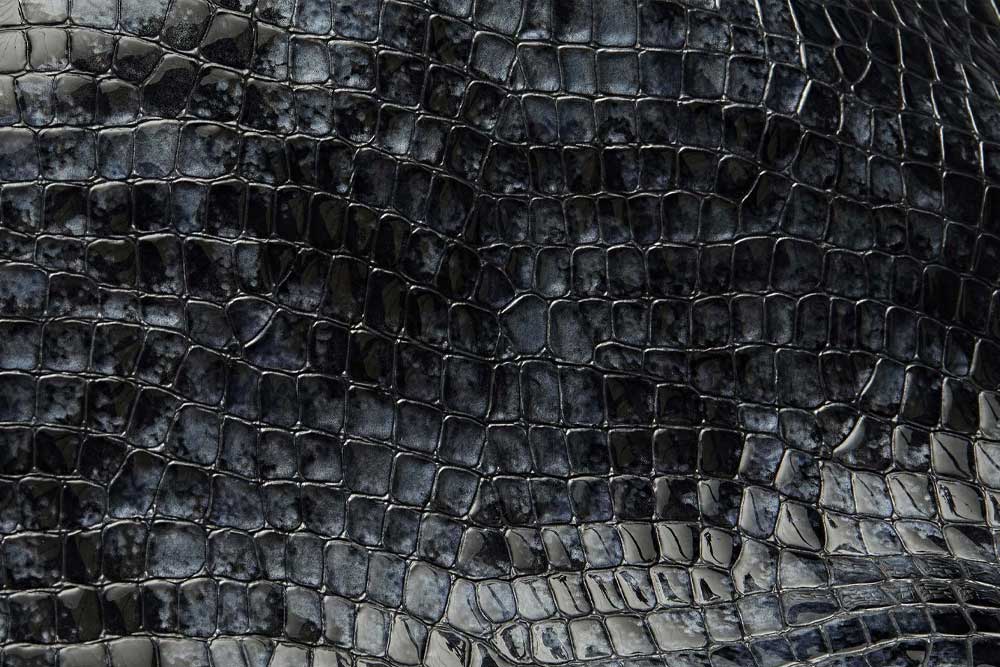 Kalbsleder Premium - Croco Gloss - Schwarzblau 