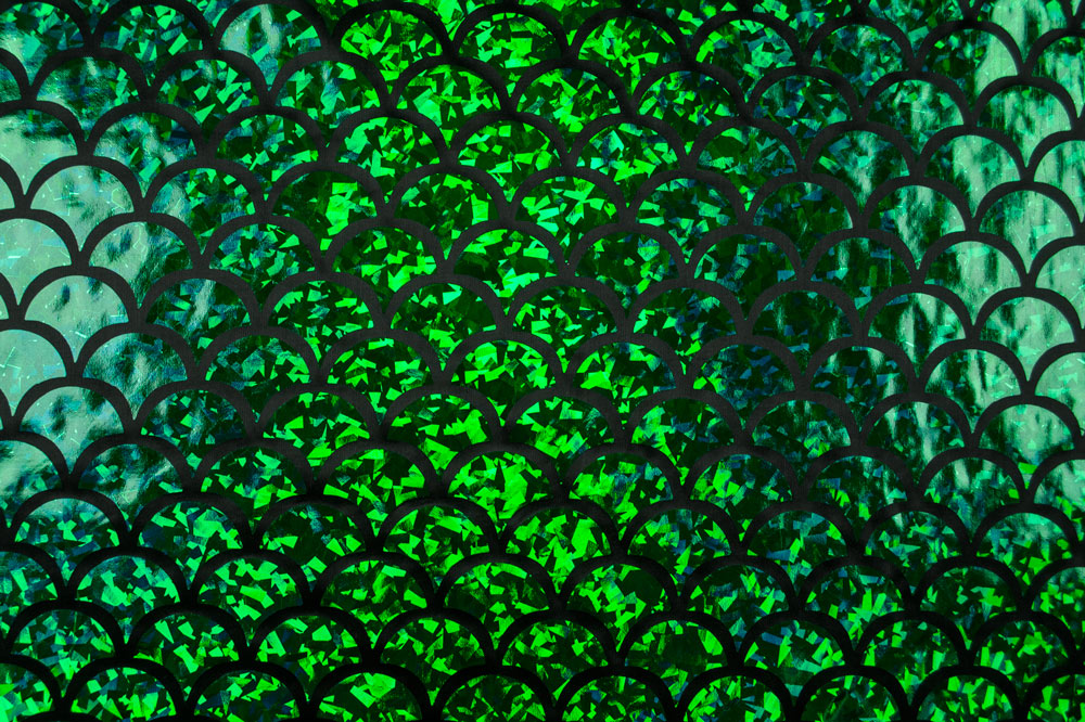 Hologramm Folienstoff Schuppe - Grün/Schwarz 