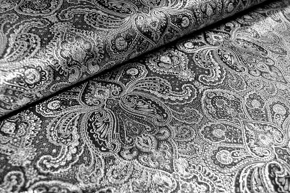 China-Seidenimitat - Silberglanz - Schwarz 