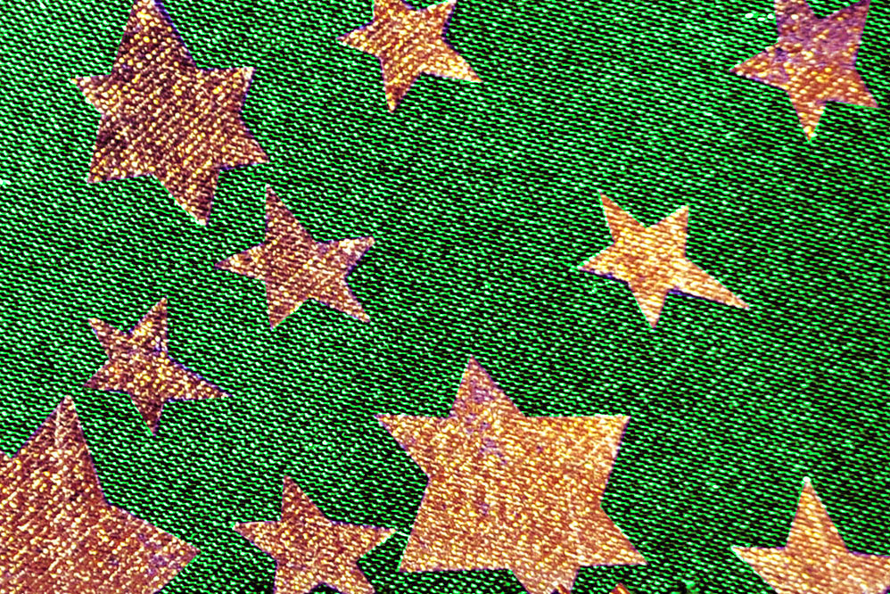 Satin - Glänzende Goldsterne Tannengrün