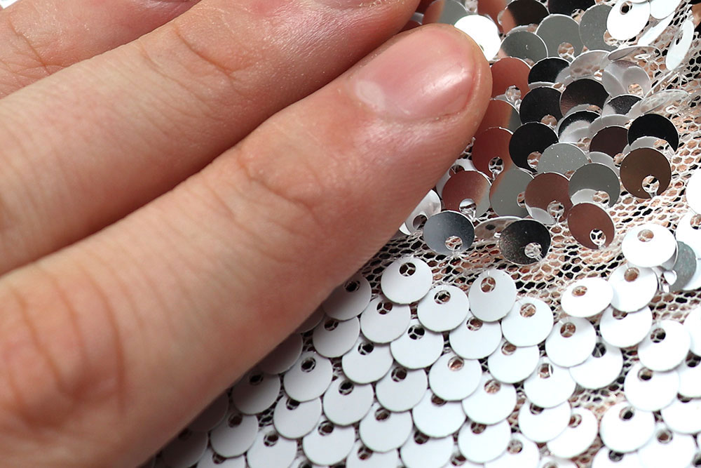 Wende-Pailletten-Stoff - Weiß/Silber 