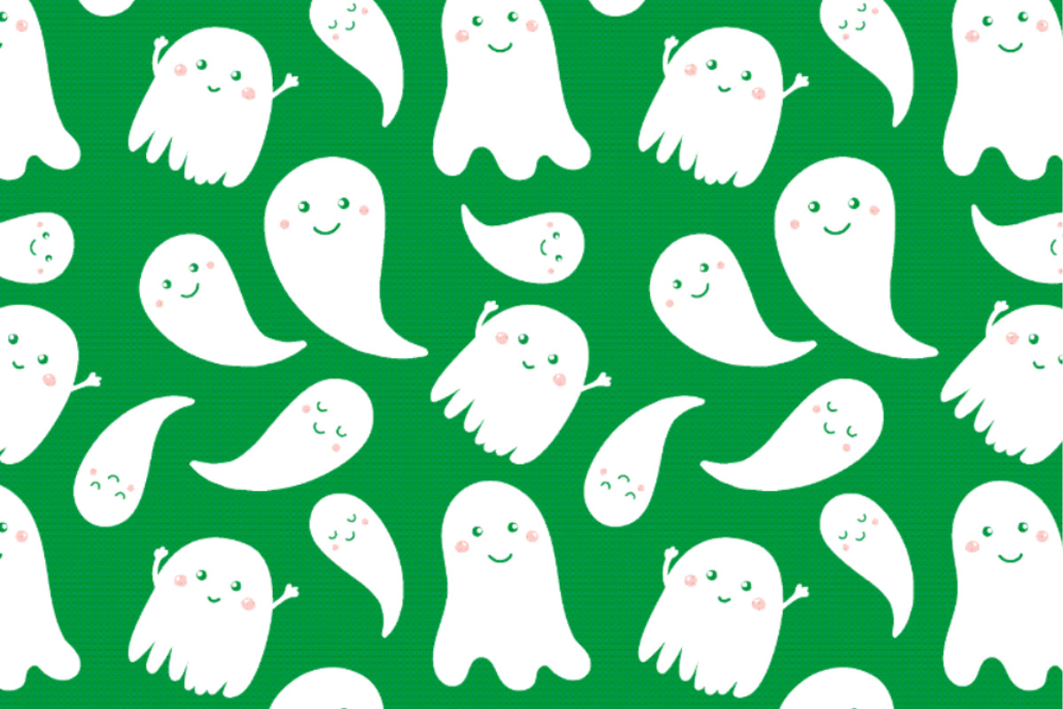 Satin - Kleine Geister Grün/Weiß