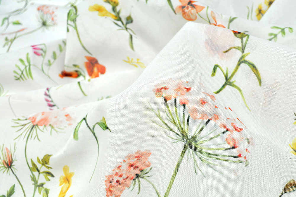 Gardinenstoff transparent - Blumenwiese - Gelb 