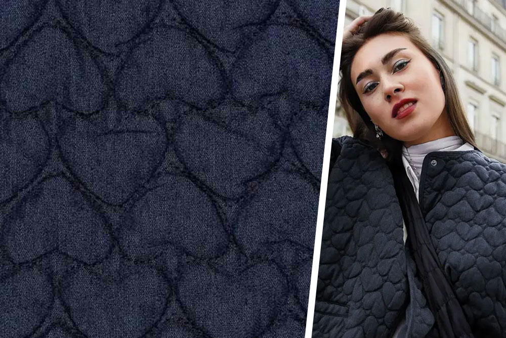 Jeansstoff gesteppt - Denim Hearts 