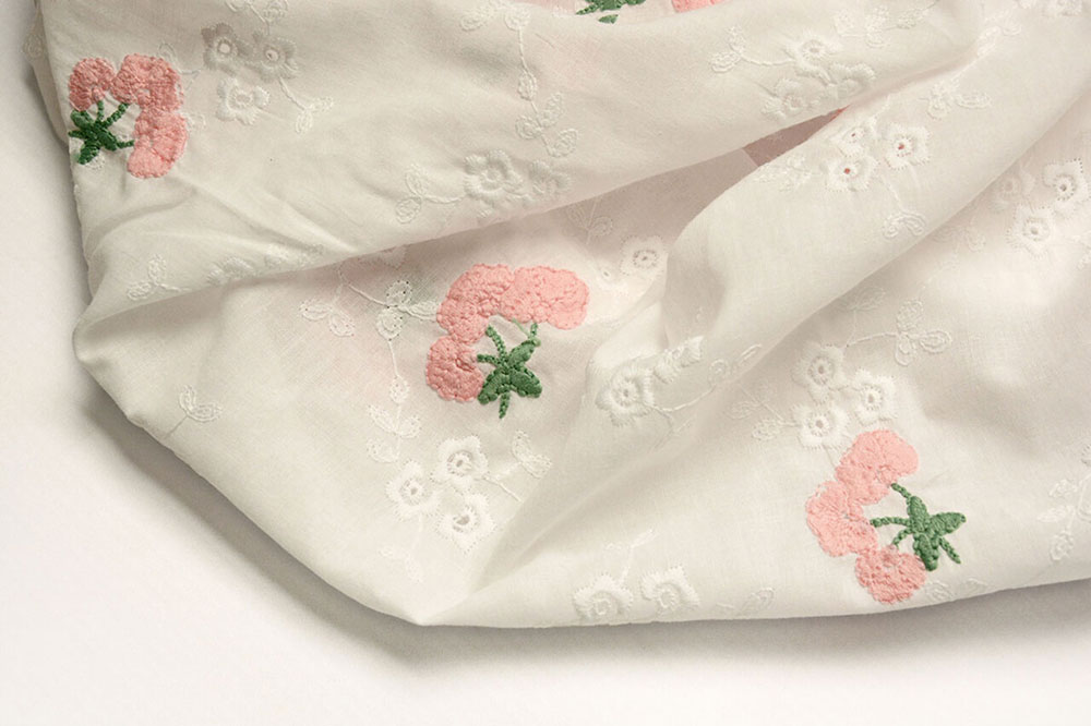 Baumwollstoff Kirschen-Stickerei - Rosa 