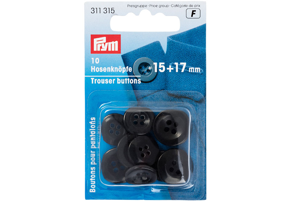 Hosenknöpfe - 15 mm und 17 mm - Schwarz 
