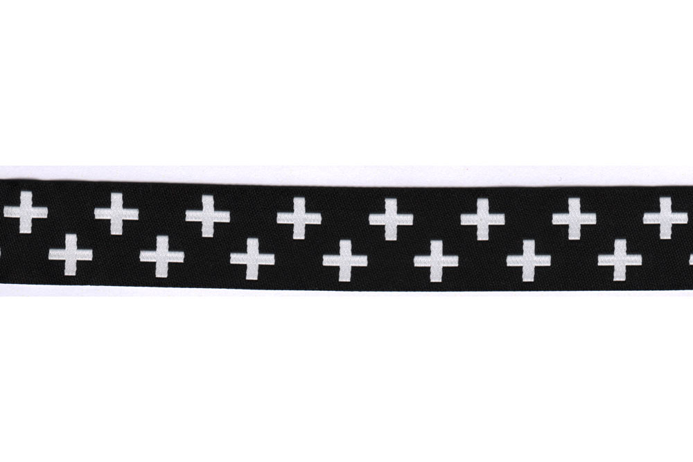 Jacquard-Borte - 2 cm breit - Black and White - Meterware 