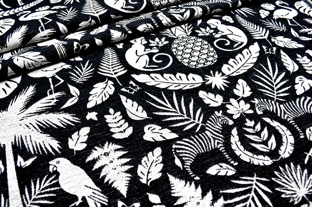 Wende-Jacquard Chenille - Afrika - Weiß/Schwarz 