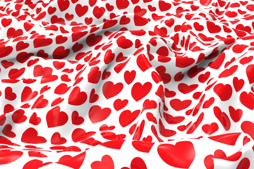 Satin - Herzilein Weiß/Rot