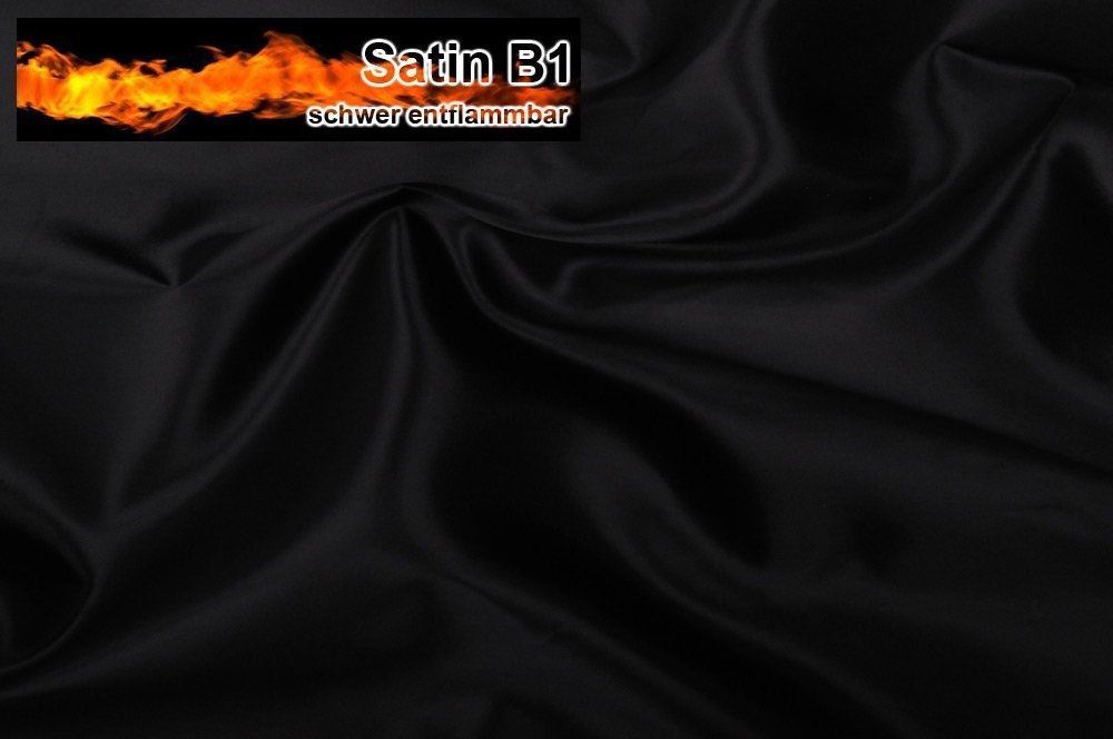 Satin B1 - schwer entflammbar - Schwarz - 1,0 Meter 