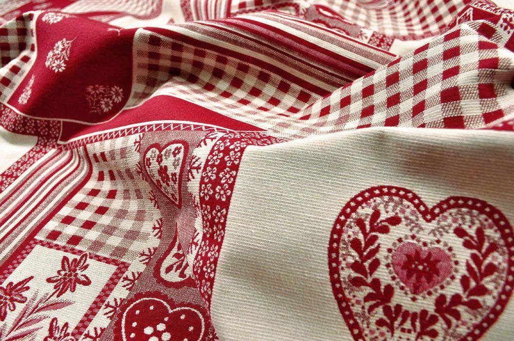 Möbelstoff Landhaus - Patchwork - Rot/Creme 