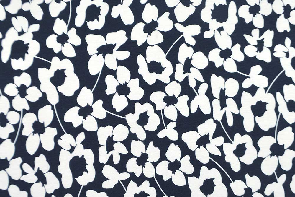 Viskosejersey - Blümchen - Nachtblau 