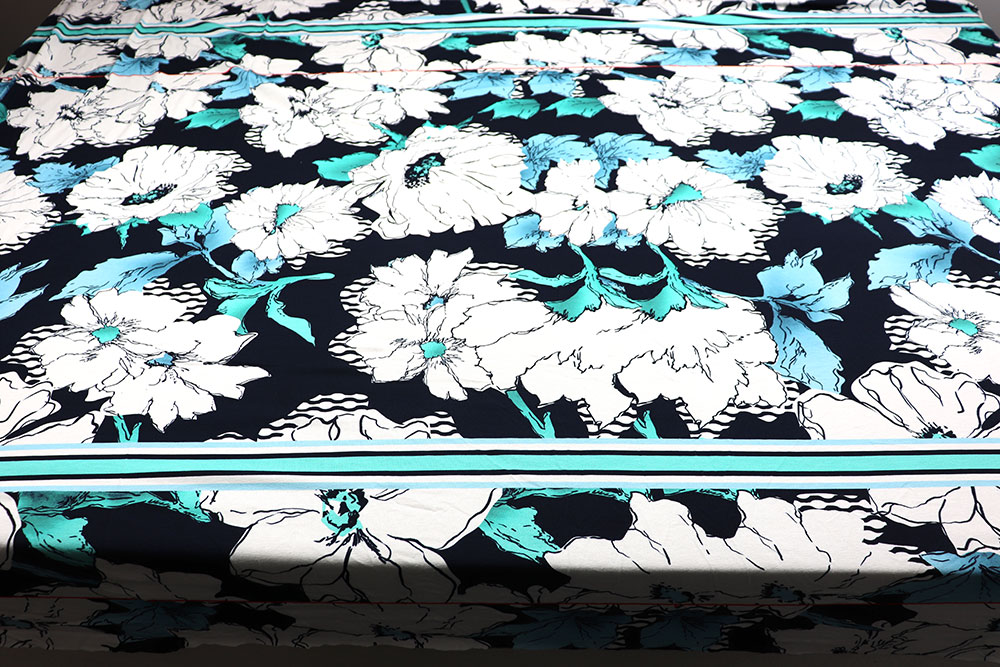 Viskose-Paneljersey - Aqua Flower 