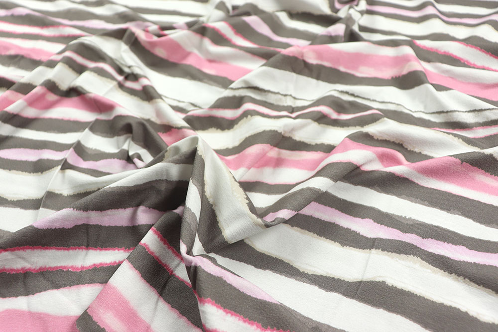 Viskosejersey - Querstreifen - Rosa/Taupe/Weiß 