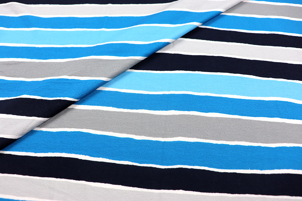 Viskosejersey - Querstreifen - Blau/Taupe/Grau 
