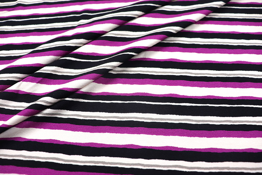 Viskosejersey - Querstreifen - Creme/Schwarz/Lila 