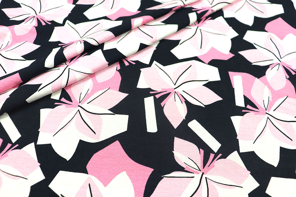 Viskosejersey - Pink Geo Flower - Dark 