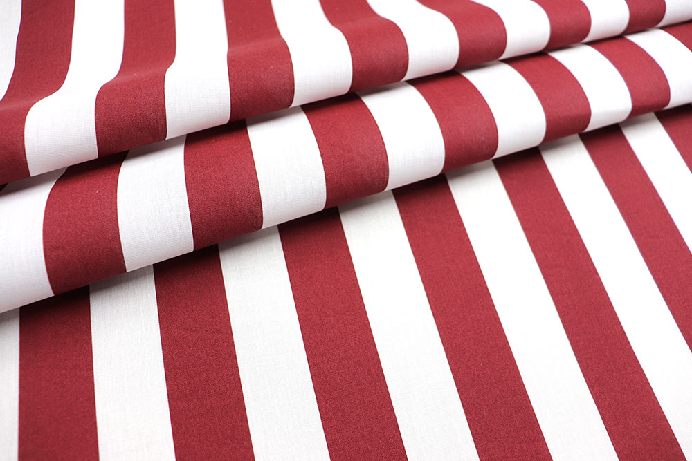 Baumwoll-Dekostoff - Blockstreifen - Bordeaux/Weiß 