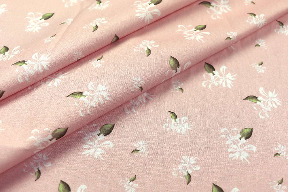 Baumwollstoff - Weiße Blümchen - Rosa 