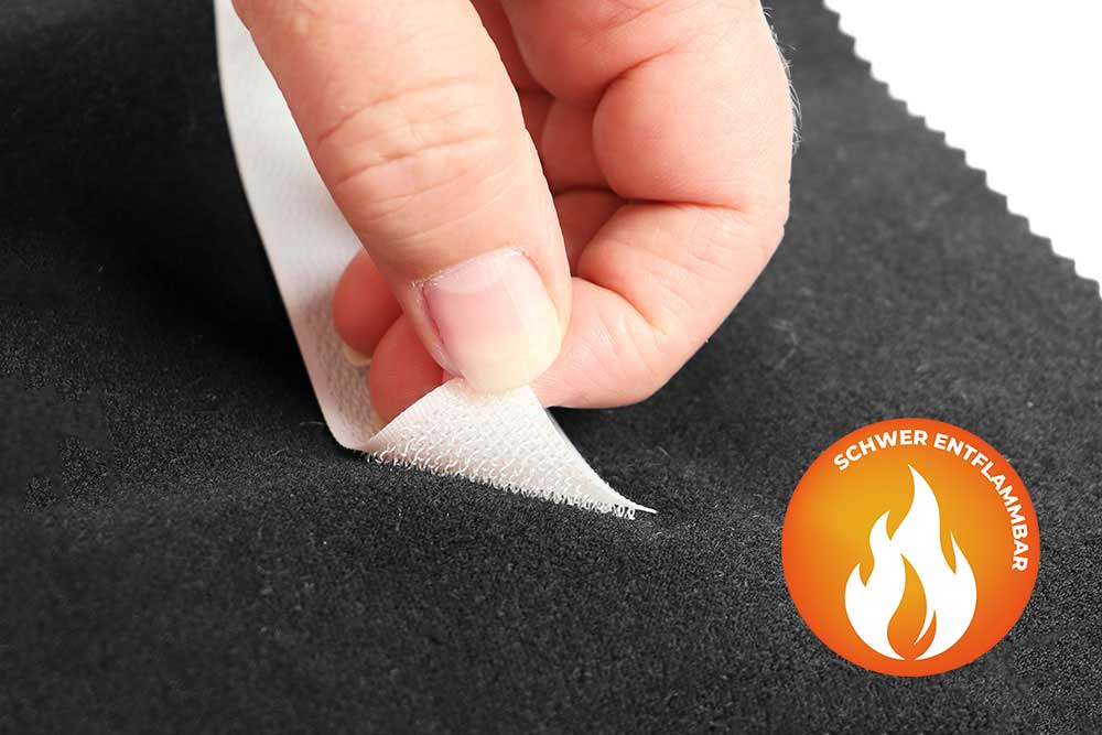 Klett-Velours - schwer entflammbar B1 - 80 cm - Schwarz 