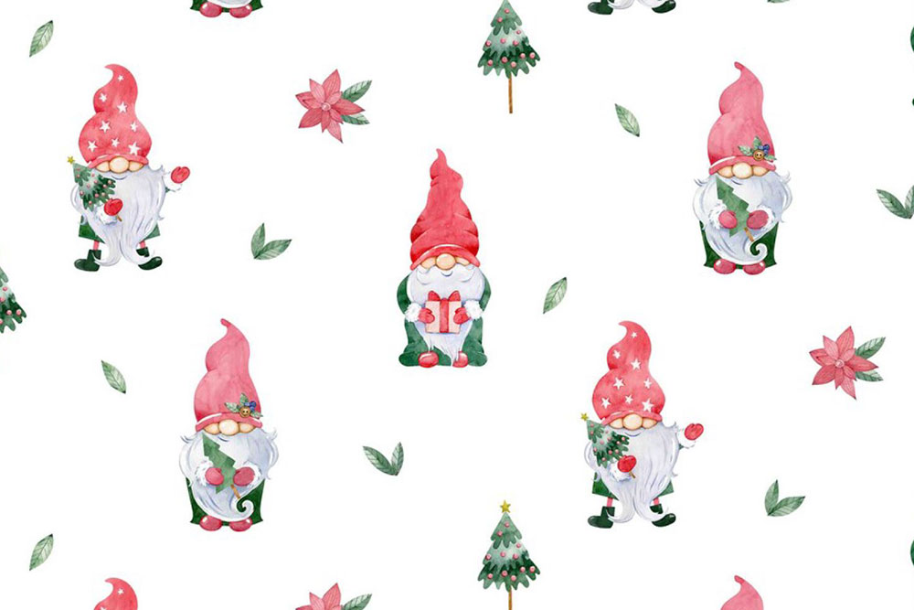 Baumwollstoff Digital - Weihnachtszwerge - Weiß 