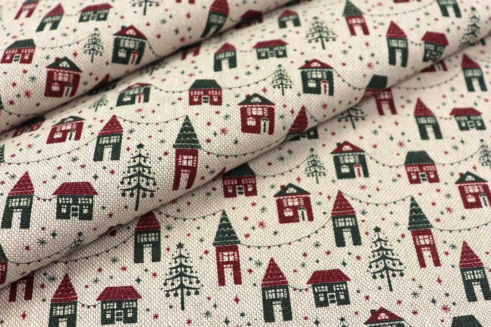 Dekostoff Leinenoptik - Winterdorf 