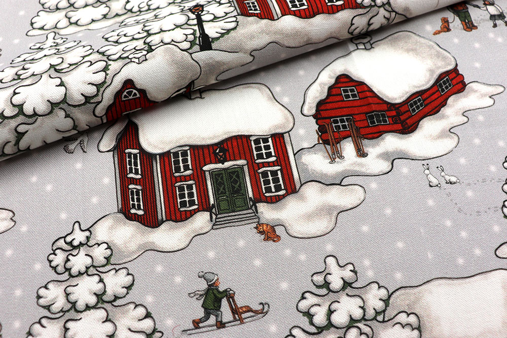 Dekostoff Premium Scandinavia - Verschneites Dorf 