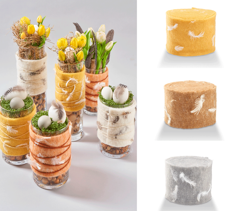 Wollfilz mit Gänsefedern - 15 cm breit - 5-m-Rolle 