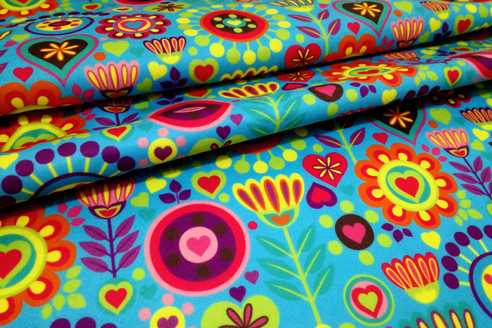 Fleece-Stoff - Retro-Blumenwiese